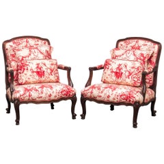 Louis XV Style Fauteuil Armchairs with Scalamandre Chinoiserie Toile