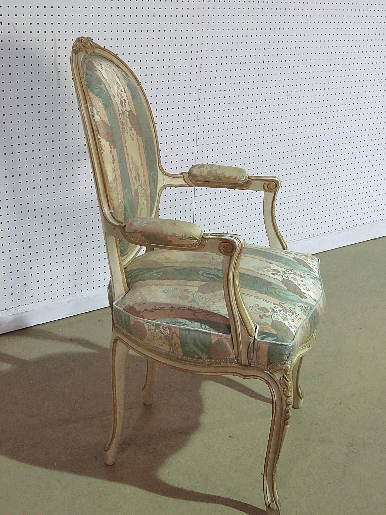 American Painted French Louis XV Style Fauteuil Open Armchair