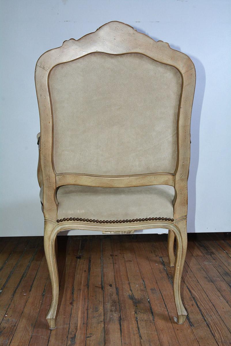 Hand-Carved Louis XV Style Fauteuil For Sale