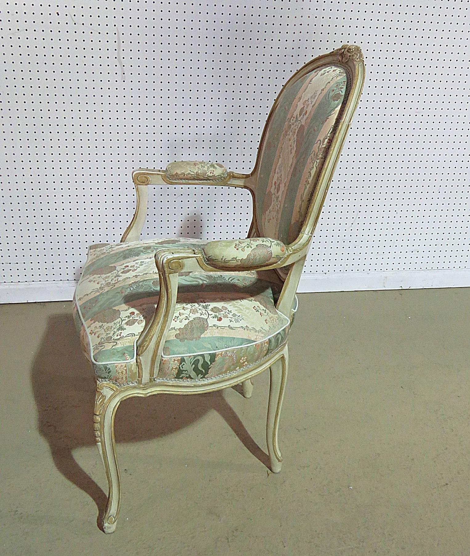20th Century Painted French Louis XV Style Fauteuil Open Armchair