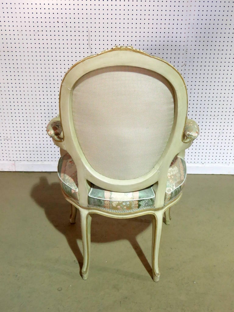 Painted French Louis XV Style Fauteuil Open Armchair For Sale at 1stDibs