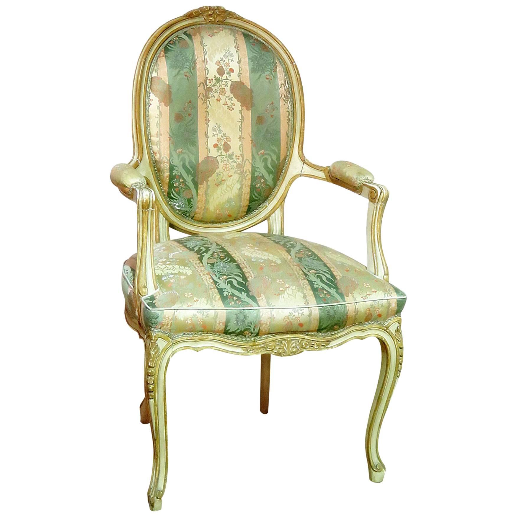 Painted French Louis XV Style Fauteuil Open Armchair