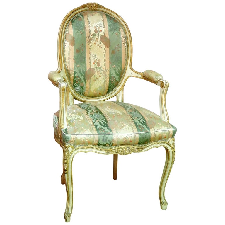 Painted French Louis XV Style Fauteuil Open Armchair For Sale at 1stDibs