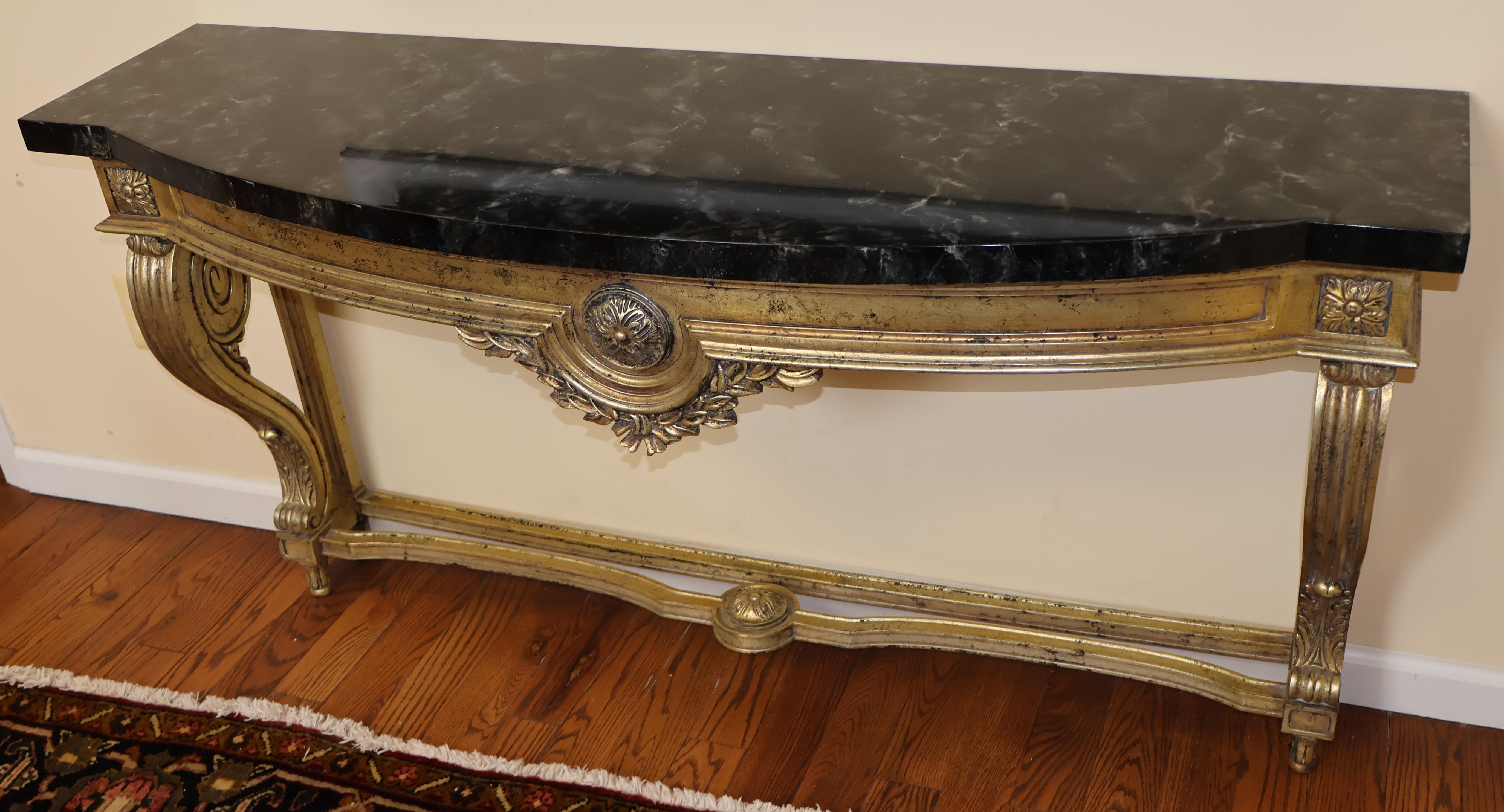 Louis XV Stil Faux Marmor Gold Konsolentisch zugeschrieben Maison Jansen (Französisch) im Angebot