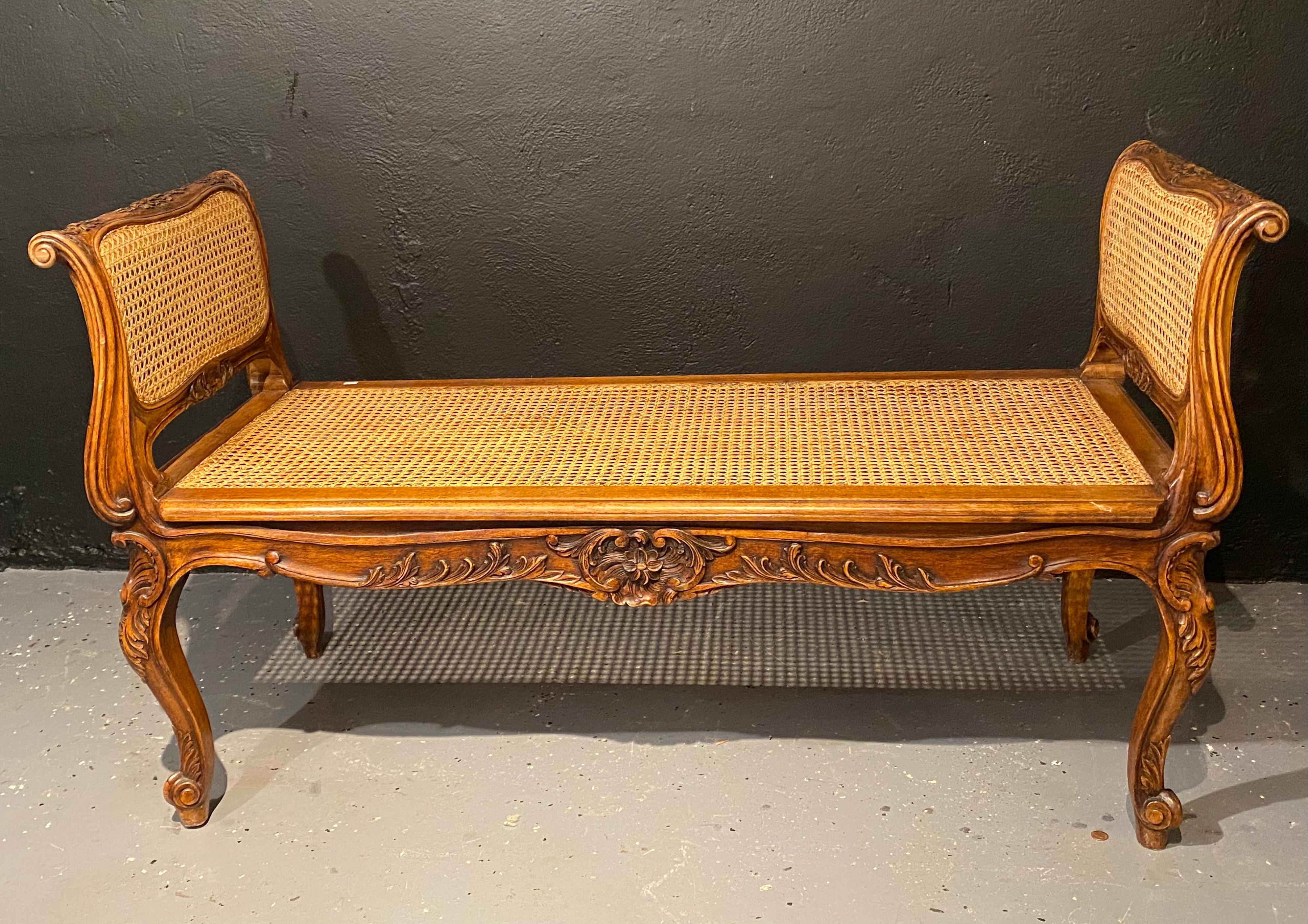 Louis XV Style Finely Carved Walnut Window Seat Bench 8