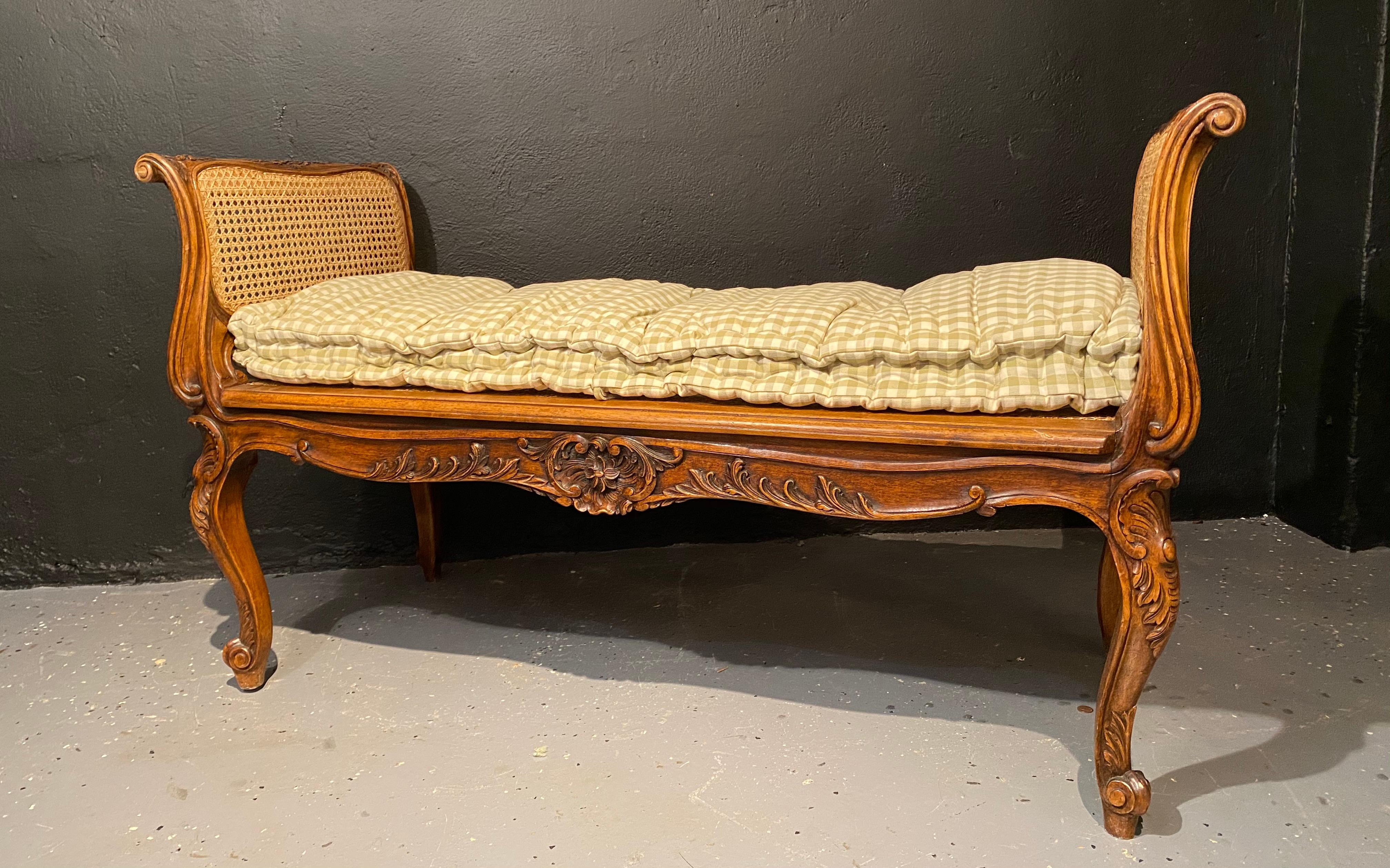 20th Century Louis XV Style Finely Carved Walnut Window Seat Bench