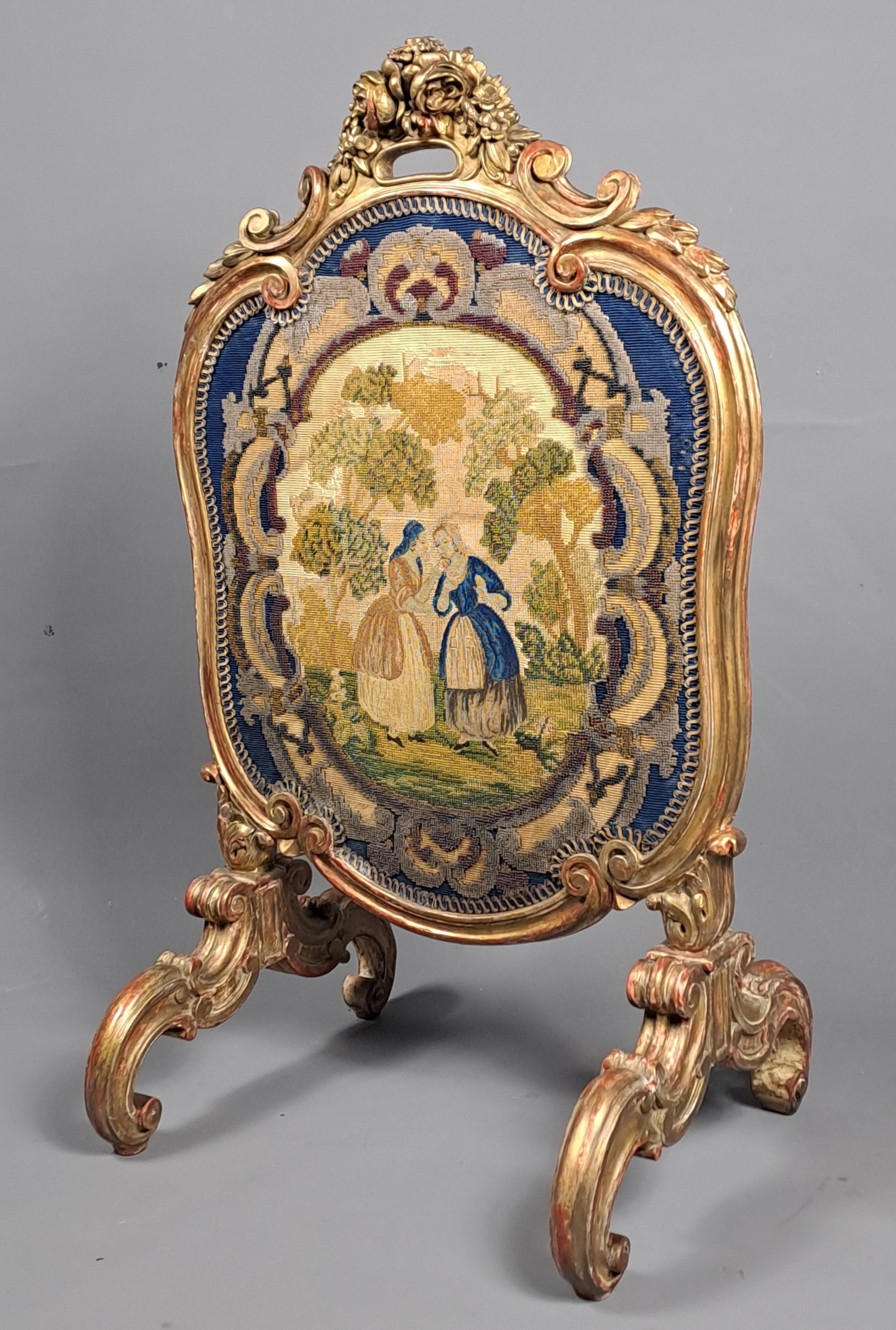 Napoleon III Louis XV Style Fire Screen In Gilded Wood For Sale