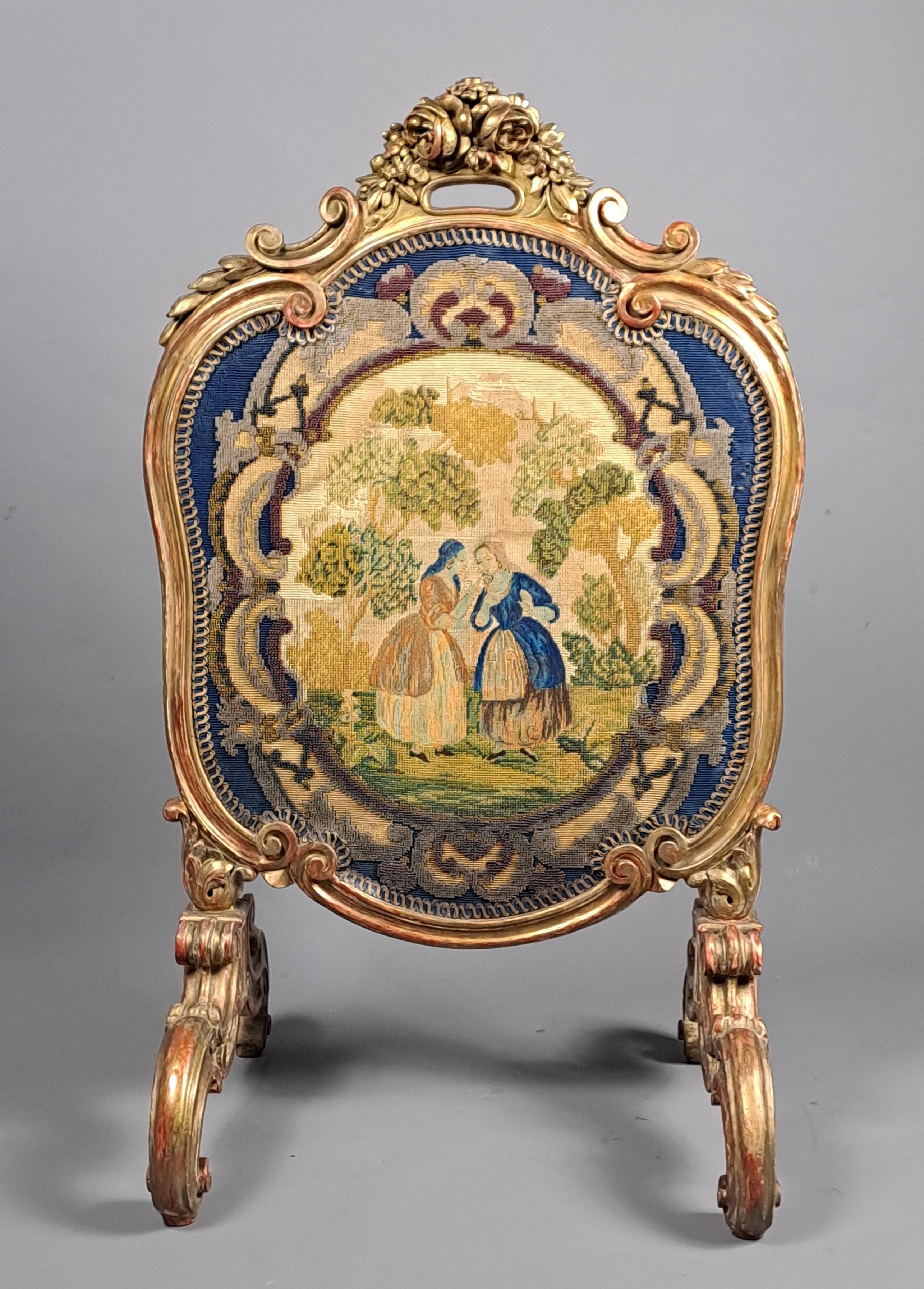 French Louis XV Style Fire Screen In Gilded Wood For Sale