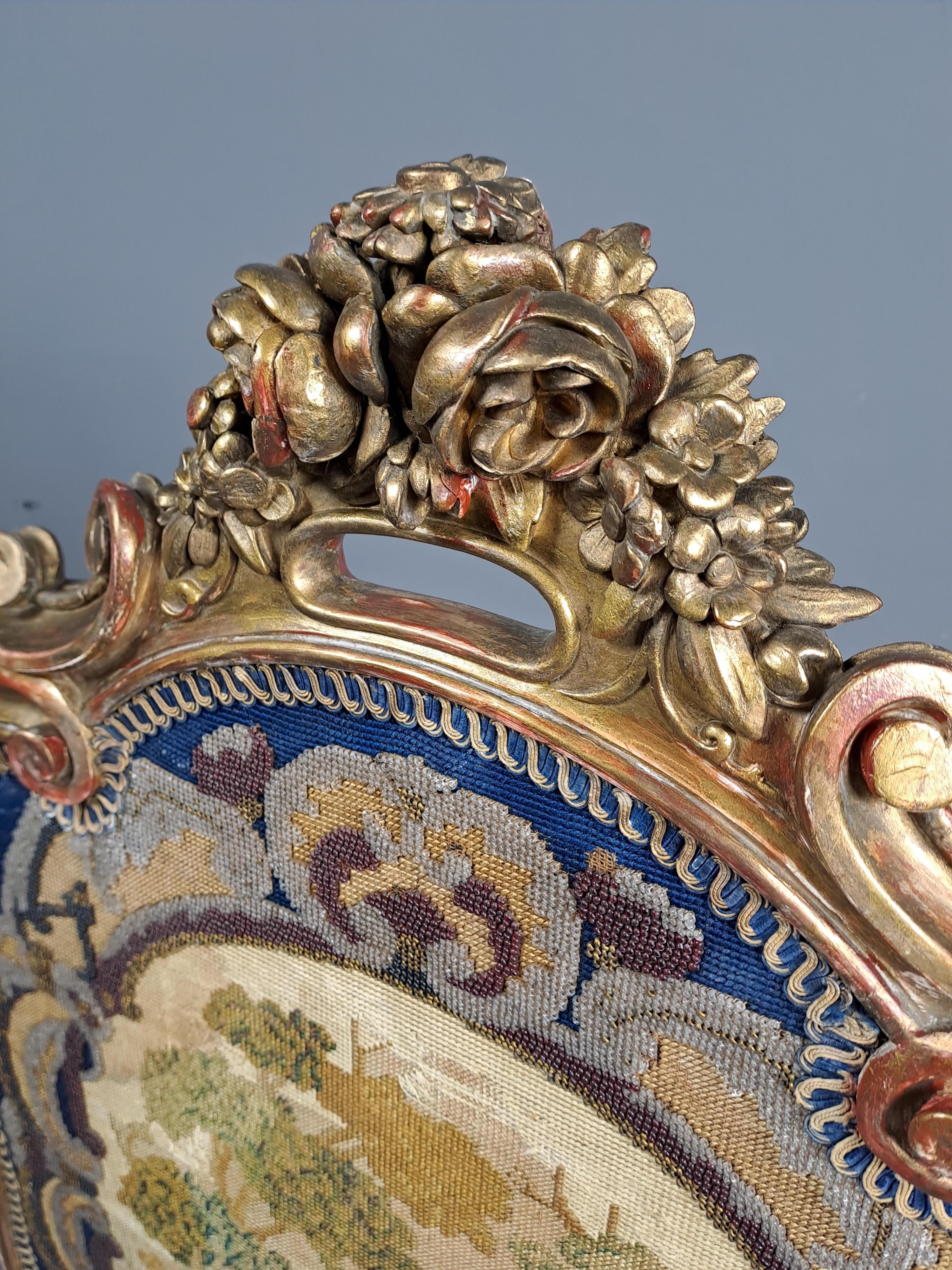 Tapestry Louis XV Style Fire Screen In Gilded Wood For Sale