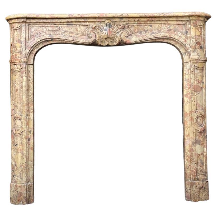 Louis XV Style Fireplace in Aleppo Breche Marble For Sale