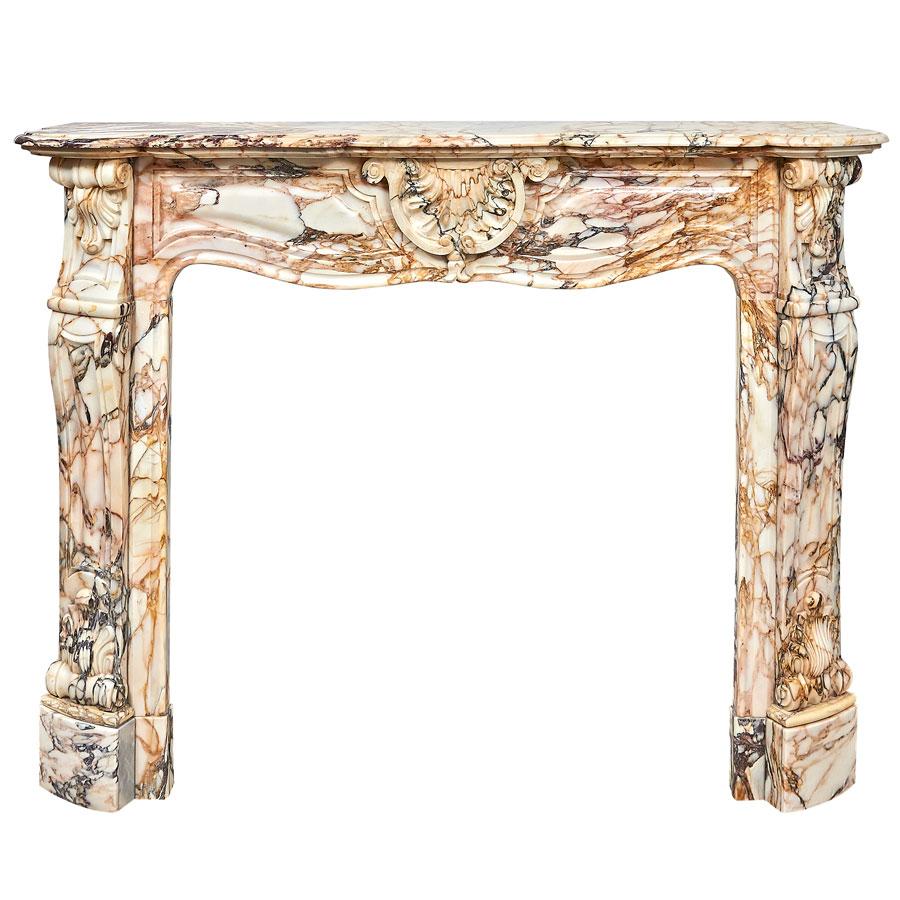 Mid-19th Century Louis XV-Style fireplace in Calacatta Rosato Marble For Sale