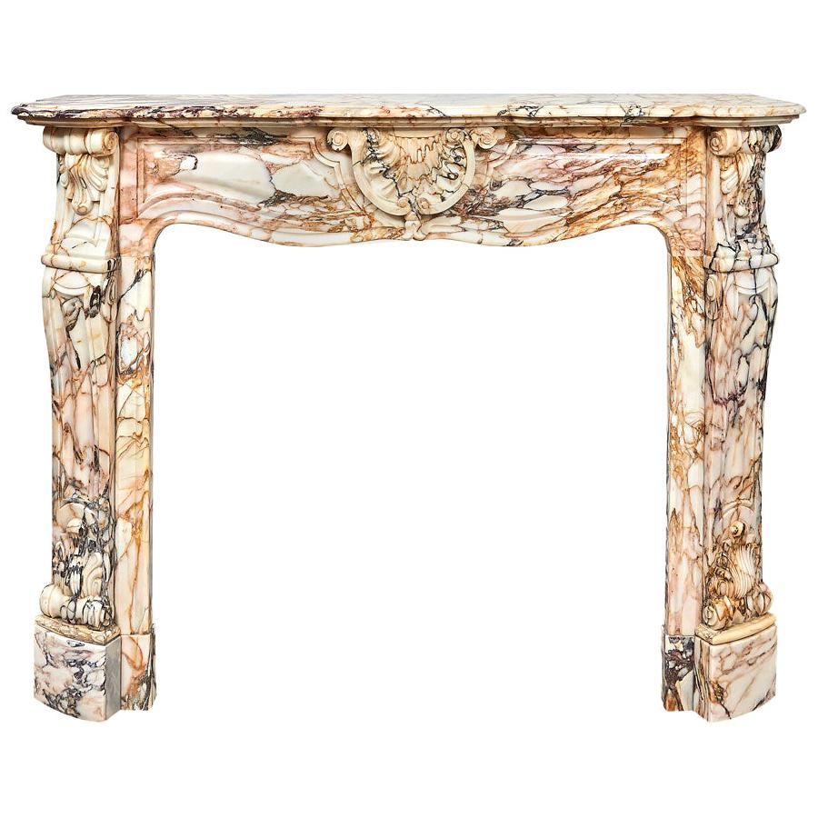 Louis XV-Style fireplace in Calacatta Rosato Marble For Sale
