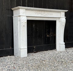 Louis XV style fireplace in Carrara marble, around 1980