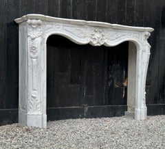 Louis XV Style Fireplace In Carrara Marble, Circa 1880