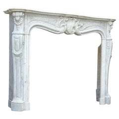 Louis XV Style Fireplace in Carrara Marble, circa 1880