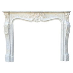 Antique Louis XV Style Fireplace In Carrara Marble Circa 1880