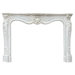 Antique Louis XV Style Fireplace In Carrara Marble, Circa 1880