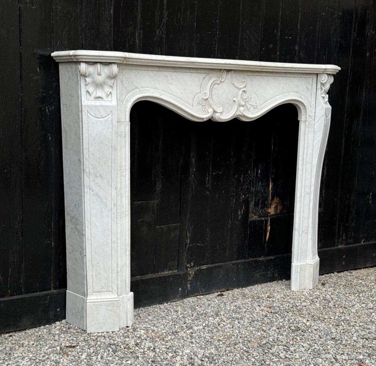 French Louis XV Style Fireplace In Carrara Marble Circa 1940 For Sale