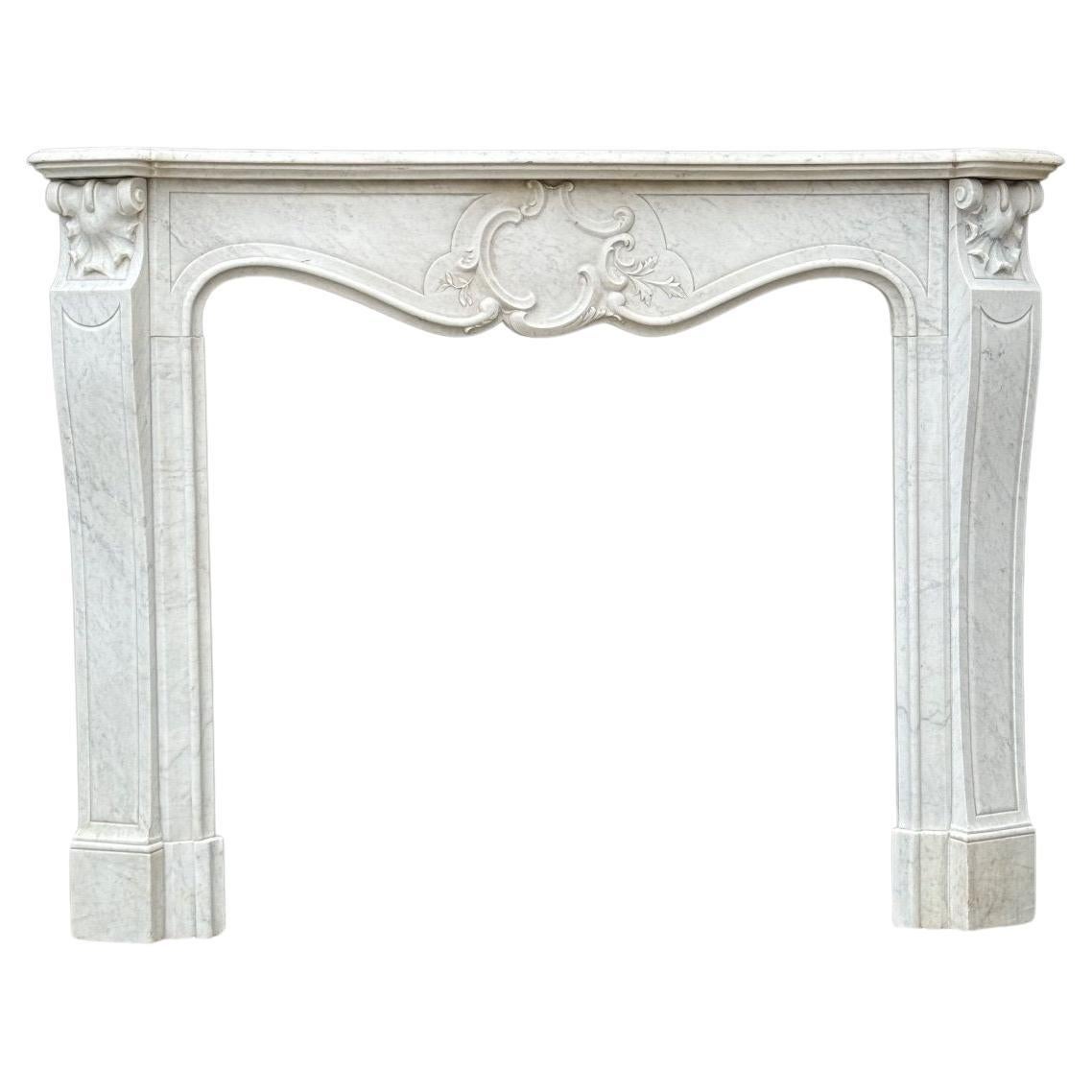 Louis XV Style Fireplace In Carrara Marble Circa 1940 For Sale