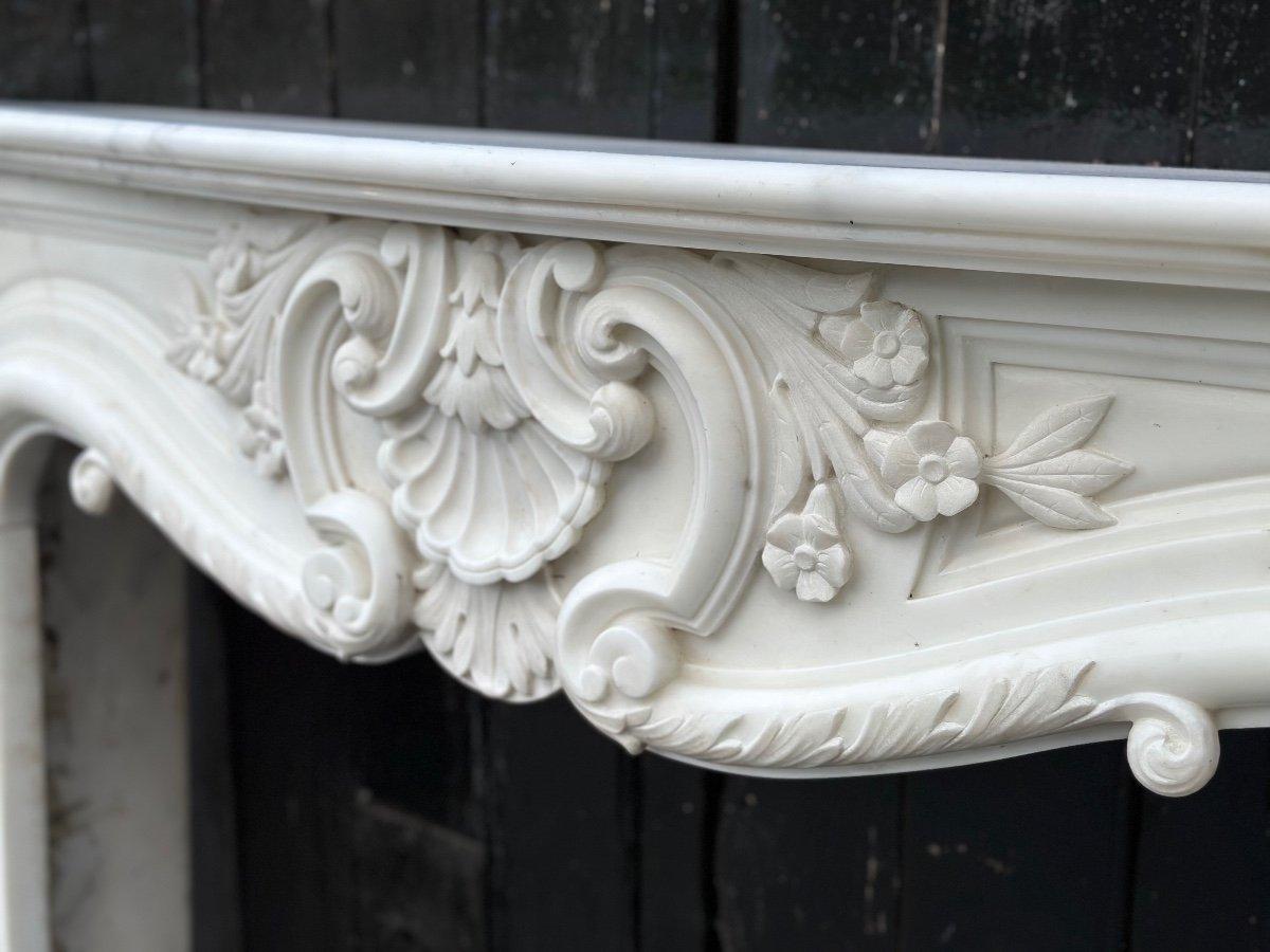 French Louis XV Style Fireplace In Carrara Marble Circa 1980