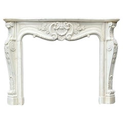 Vintage Louis XV Style Fireplace In Carrara Marble Circa 1980