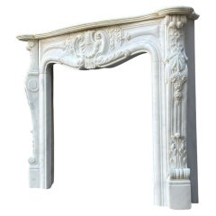 Louis XV Style Fireplace In Carrara Marble, Circa 1980