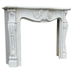 Vintage Louis XV Style Fireplace In Carrara Marble Circa 1980