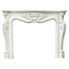 Louis XV Style Fireplace In Carrara Marble Circa 1980