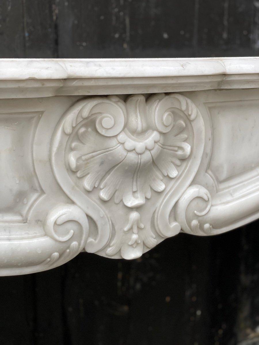 French Louis XV Style Fireplace in Carrara Marble For Sale