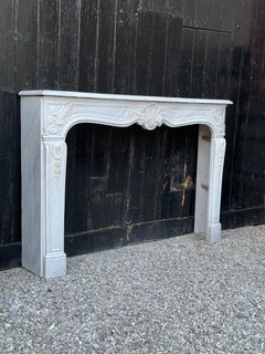 Louis XV Style Fireplace In Gray White Carrara Marble Circa 1980