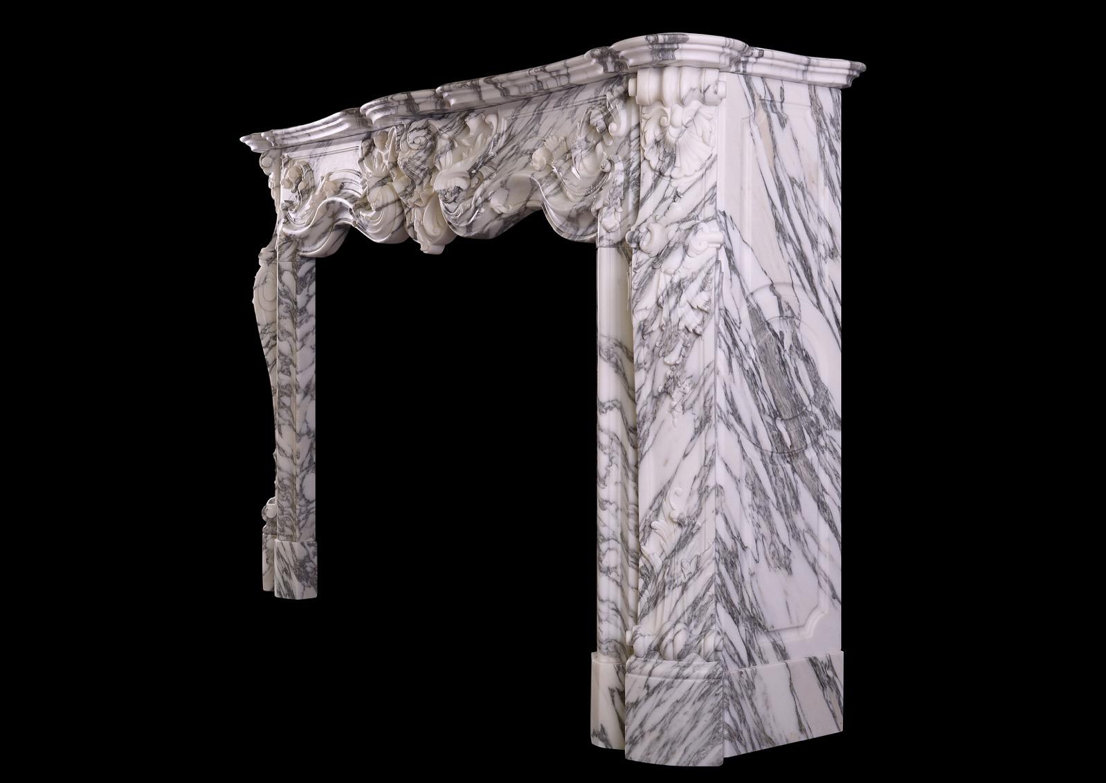Louis XV Style Fireplace in Italian Arabescato Marble 1