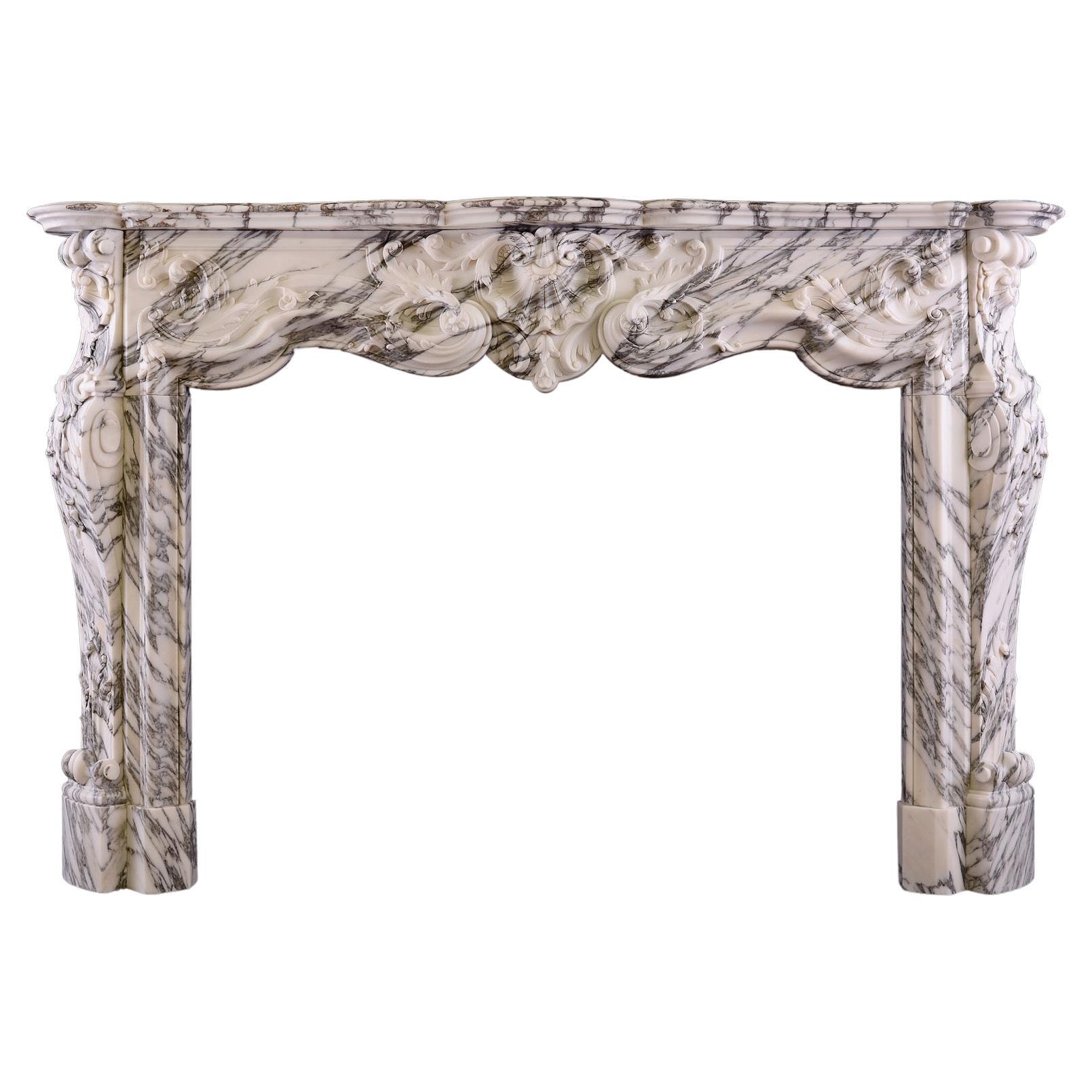 Louis XV Style Fireplace in Italian Arabescato Marble