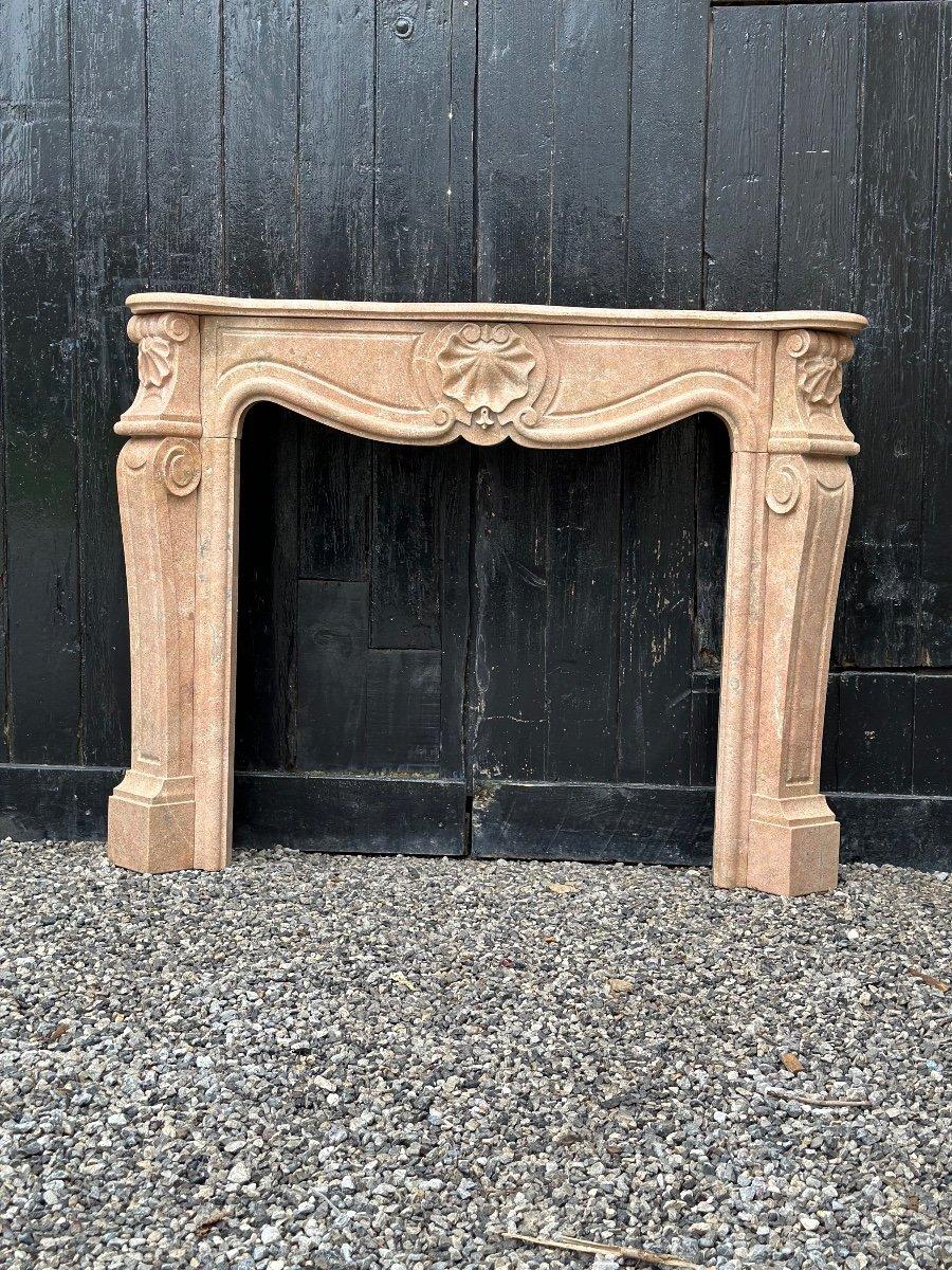 French Louis XV Style Fireplace In Orange Pink Marble Circa 1980 For Sale