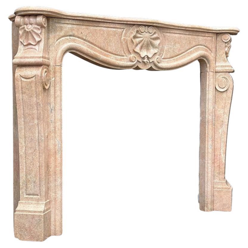 Louis XV Style Fireplace In Orange Pink Marble Circa 1980 For Sale