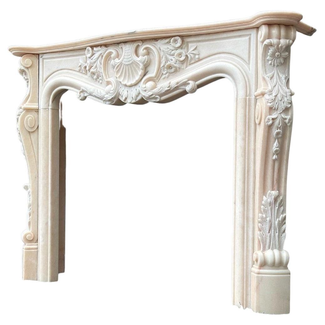 Louis XV Style Fireplace In Pink Marble Circa 1980 For Sale