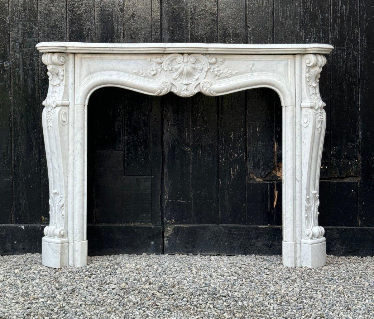 Louis XV Style Fireplace In White Carrara Marble 

Hearth dimensions: 77.5 x 93 cm