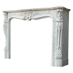 Louis XV Style Fireplace In White Carrara Marble Circa 1880