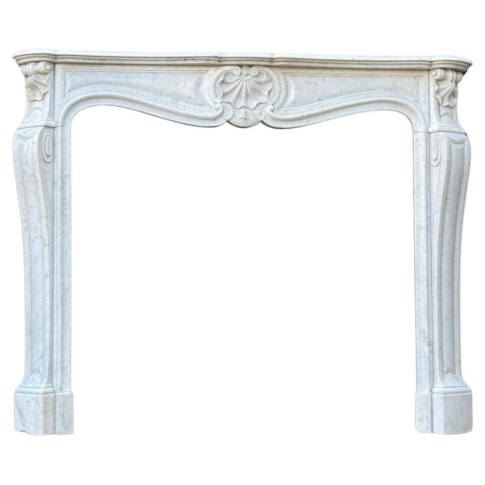 Louis XV Style Fireplace In White Carrara Marble Circa 1880 For Sale
