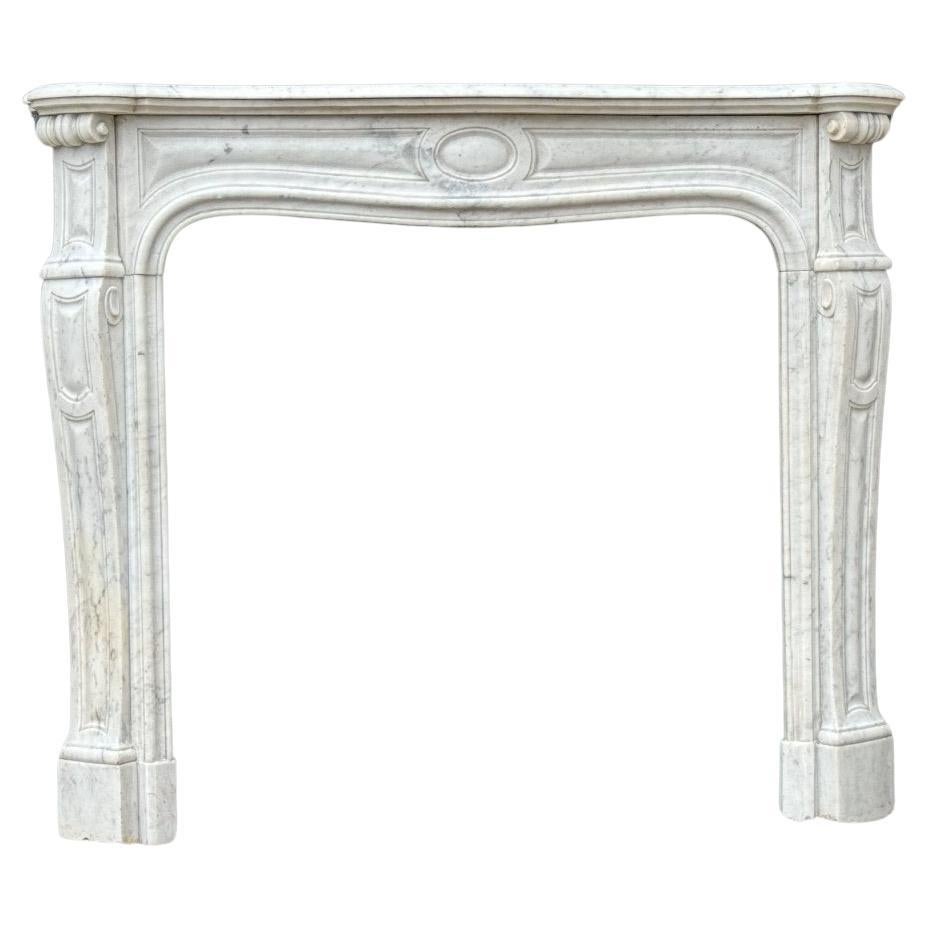 Louis XV Style Fireplace In White Carrara Marble Circa 1880 For Sale