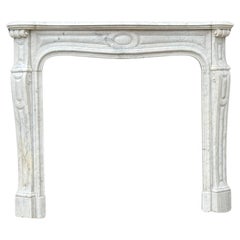 Antique Louis XV Style Fireplace In White Carrara Marble Circa 1880