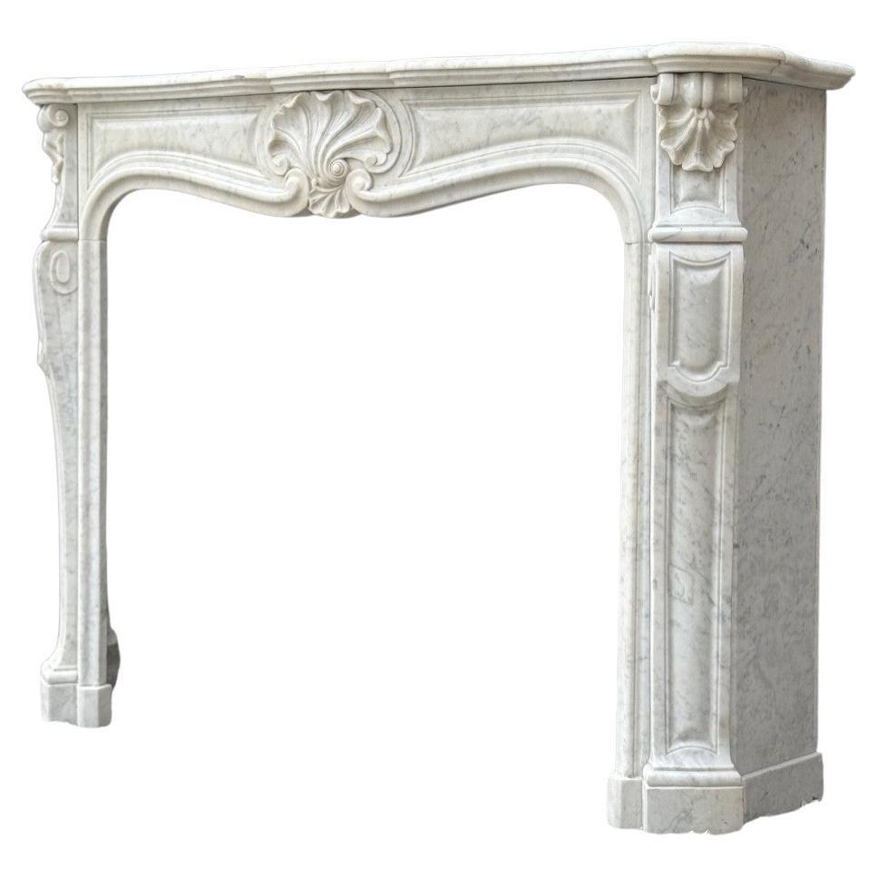 Louis XV style fireplace in white Carrara marble, circa 1880