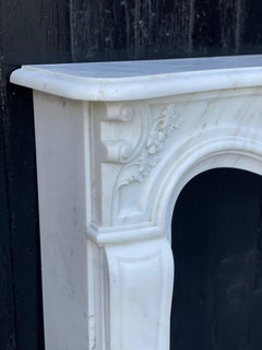 Louis XV Style Fireplace In White Carrara Marble, Circa 1980