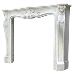Louis XV Style Fireplace in White Carrara Marble, circa 1980