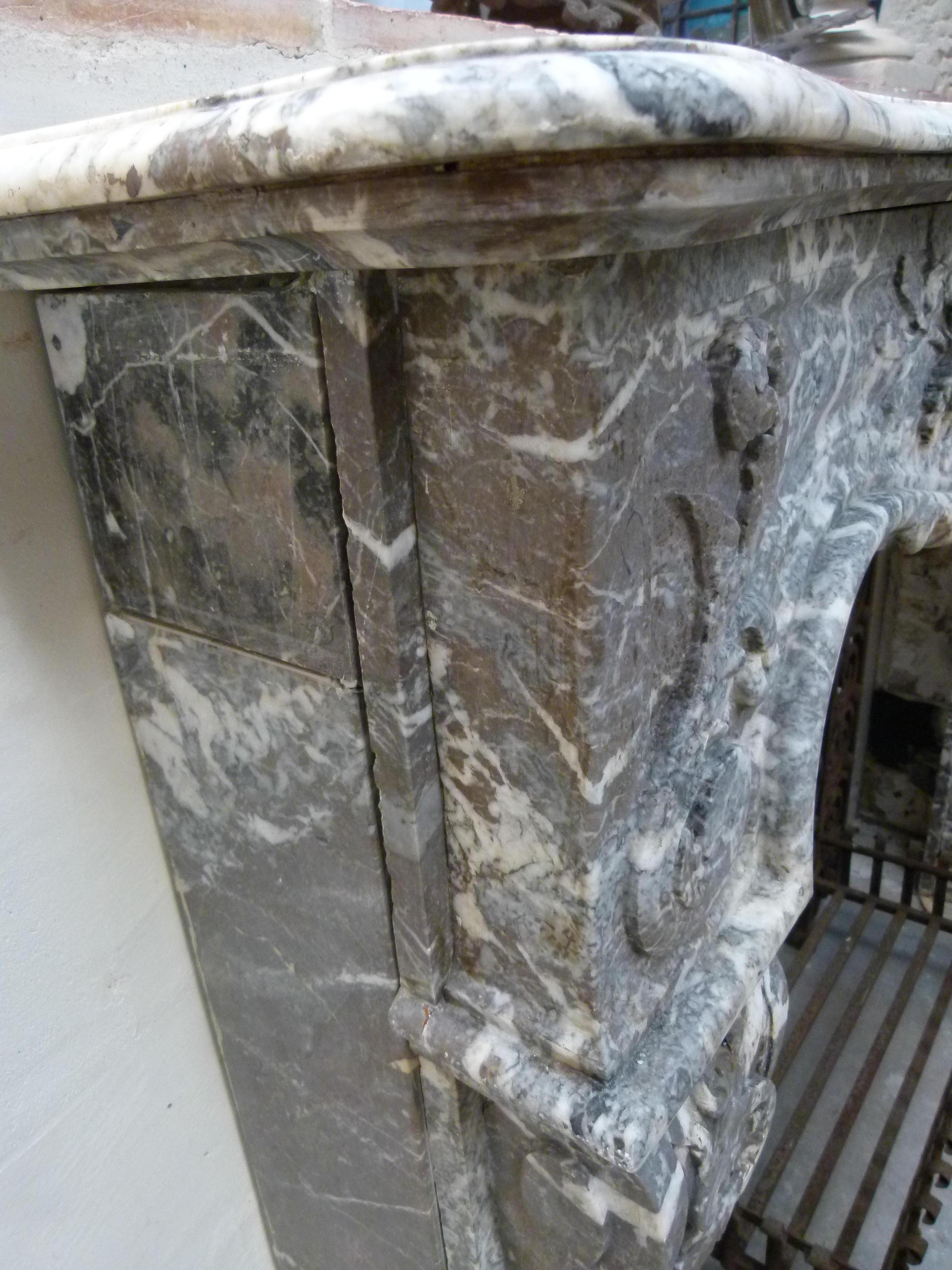 Louis XV Style Fireplace Mantel, Marble, France 7
