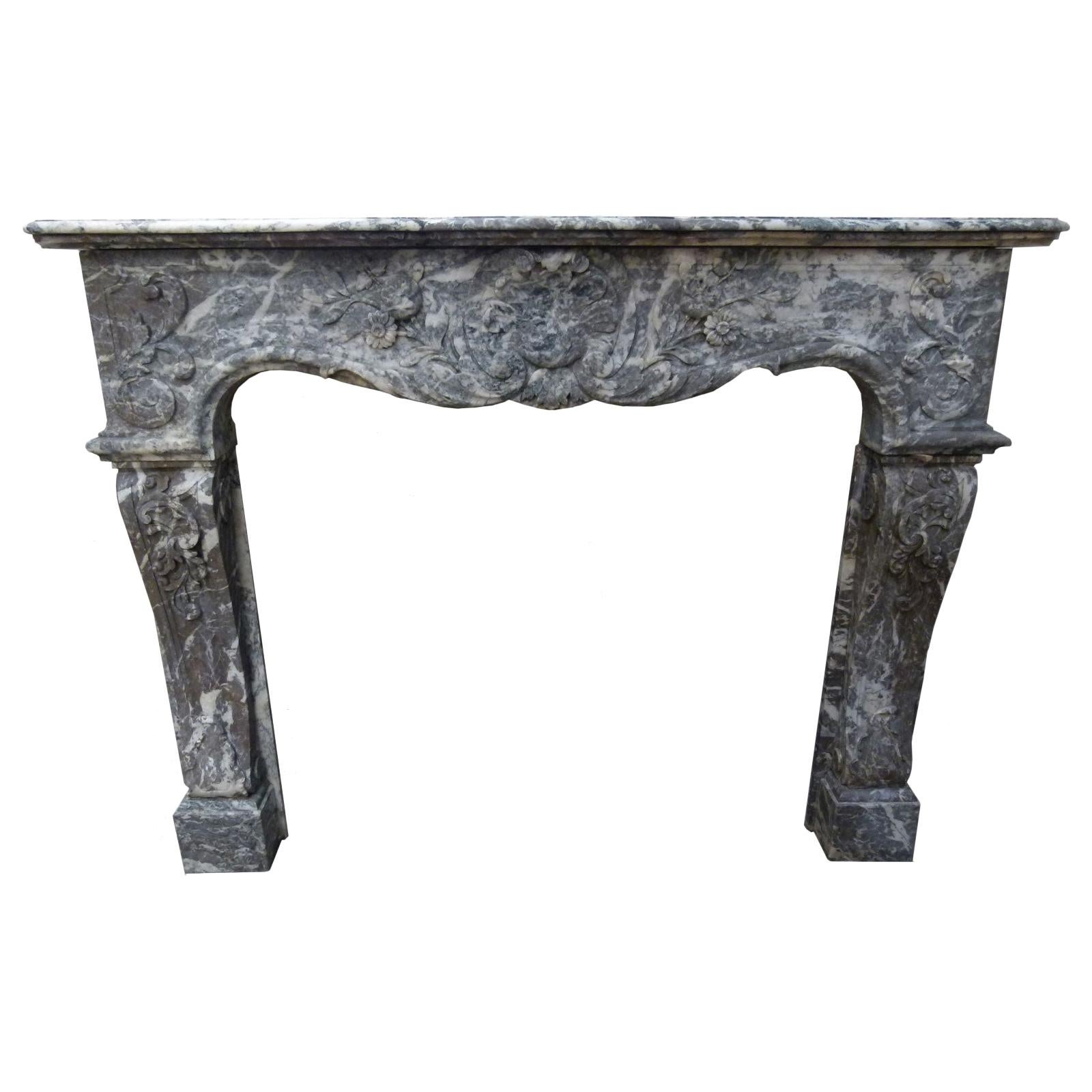 Louis XV Style Fireplace Mantel, Marble, France