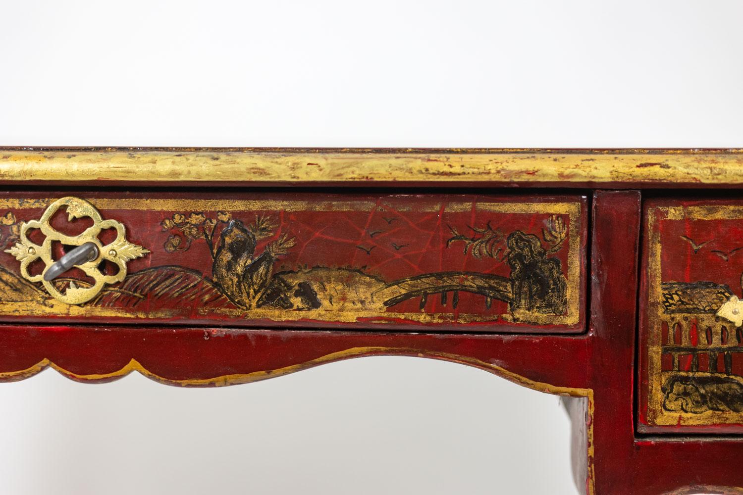 Scrivania in stile Luigi XV decorata con scene di lago. Circa 1800. in vendita 4