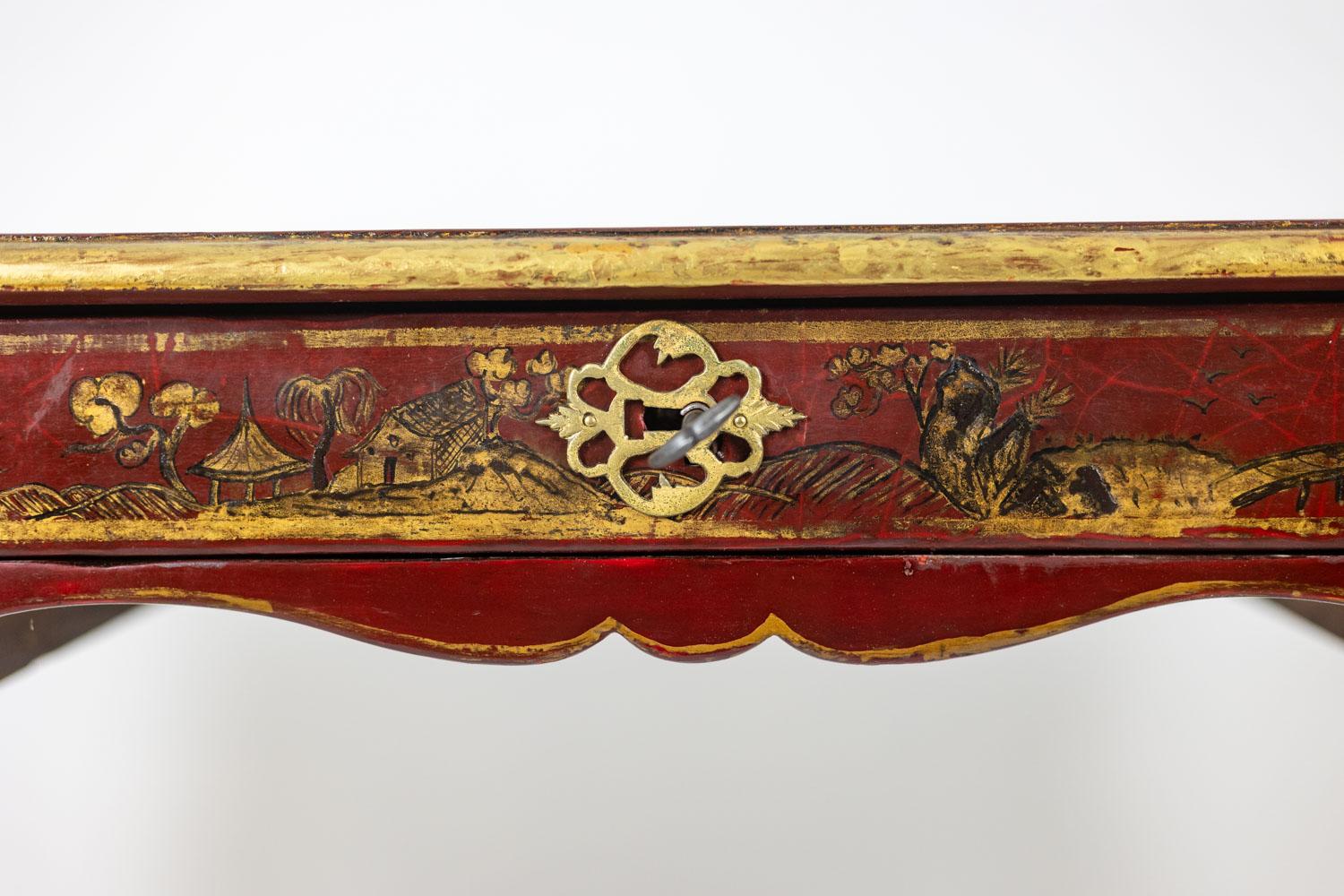 Scrivania in stile Luigi XV decorata con scene di lago. Circa 1800. in vendita 5
