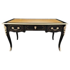 Louis XV Style Flat Desk in Black Lacquer from the 19th Century