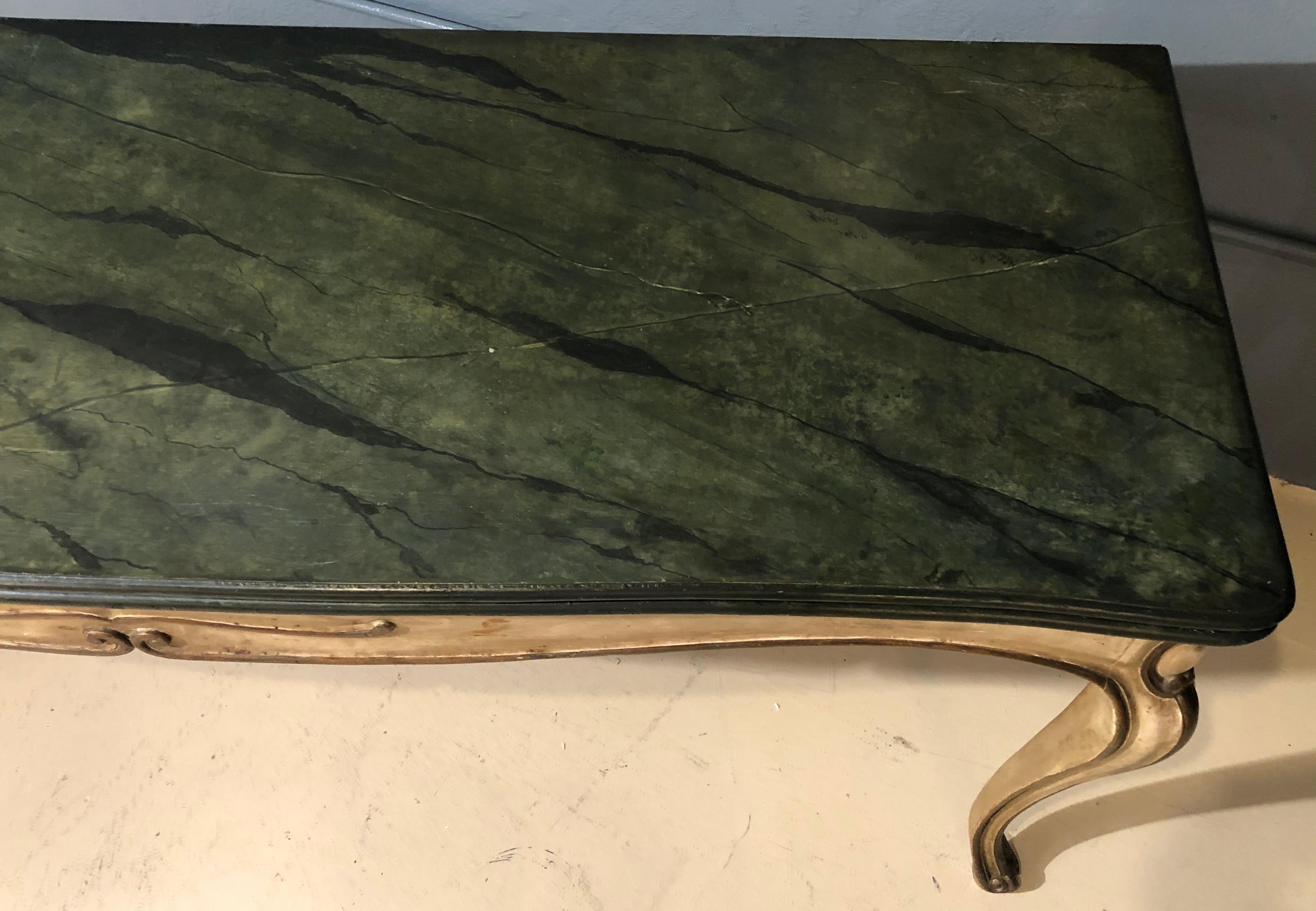 Wood Louis XV Style Flip Top Console, Dining, Library Table, Painted Faux Marble Top