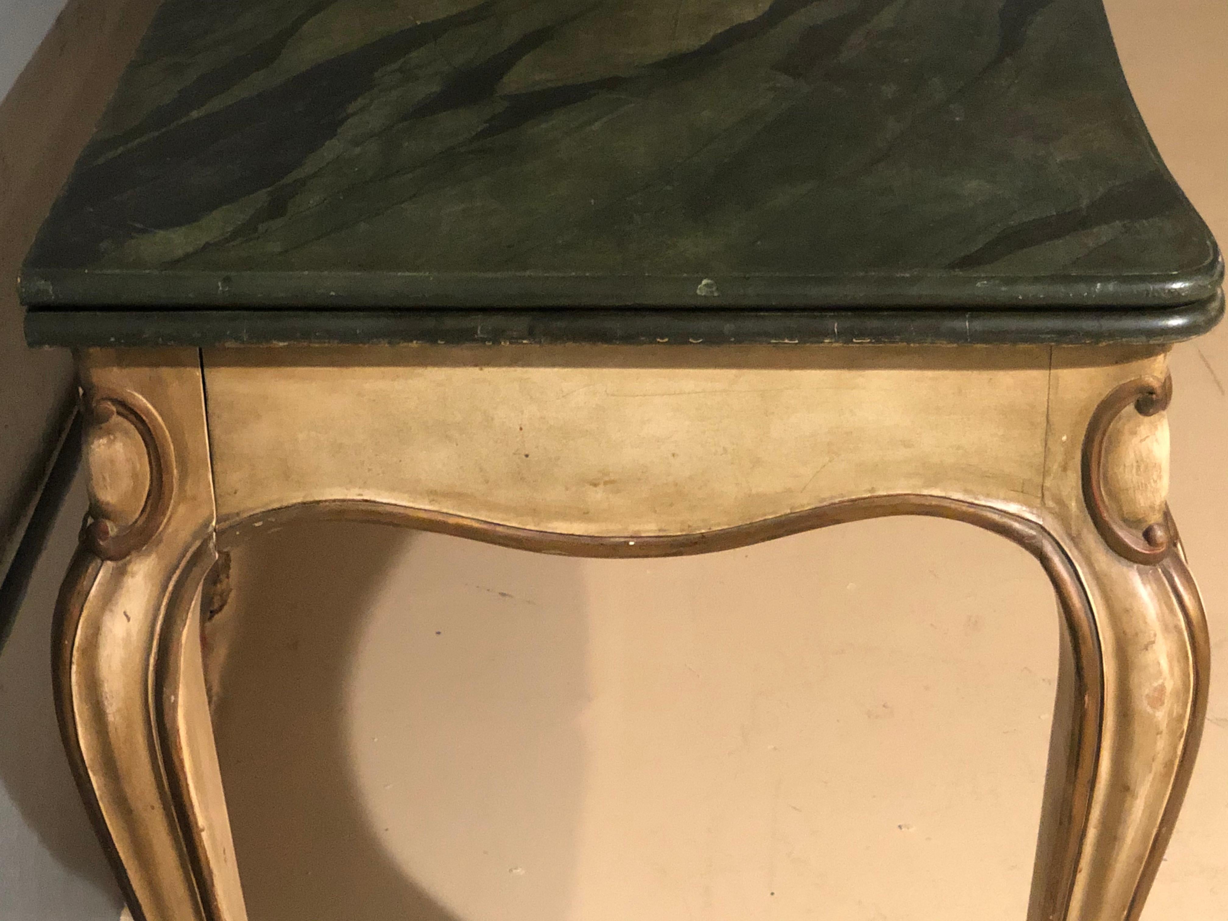 Louis XV Style Flip Top Console, Dining, Library Table, Painted Faux Marble Top 6